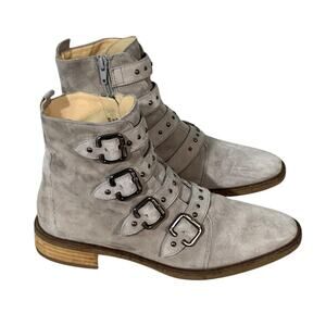 Paul Green Gray Suede Ankle Boots with Buckle Straps
